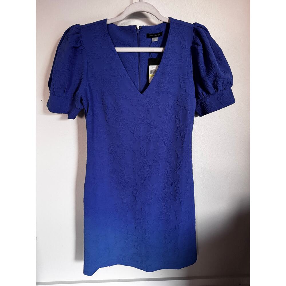 NWT Tommy Hilfiger Textured Puff-Sleeve Blue Dress Women’s Size‎ 4